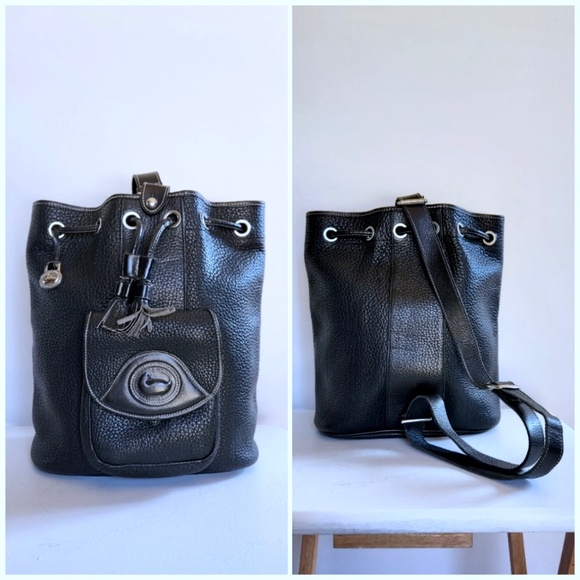 Vintage Dooney & Bourke Black PebbledLeather Drawstring One Sling Backpack Purse main image 4